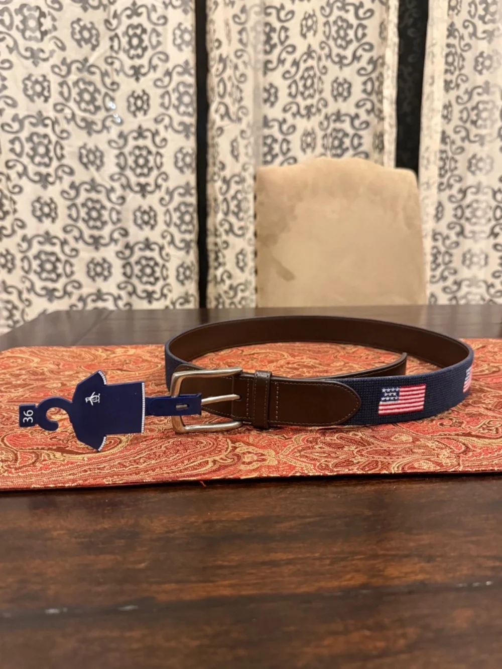 Penguin Men's Size 36 Navy American Flag Belt MSRP $60
